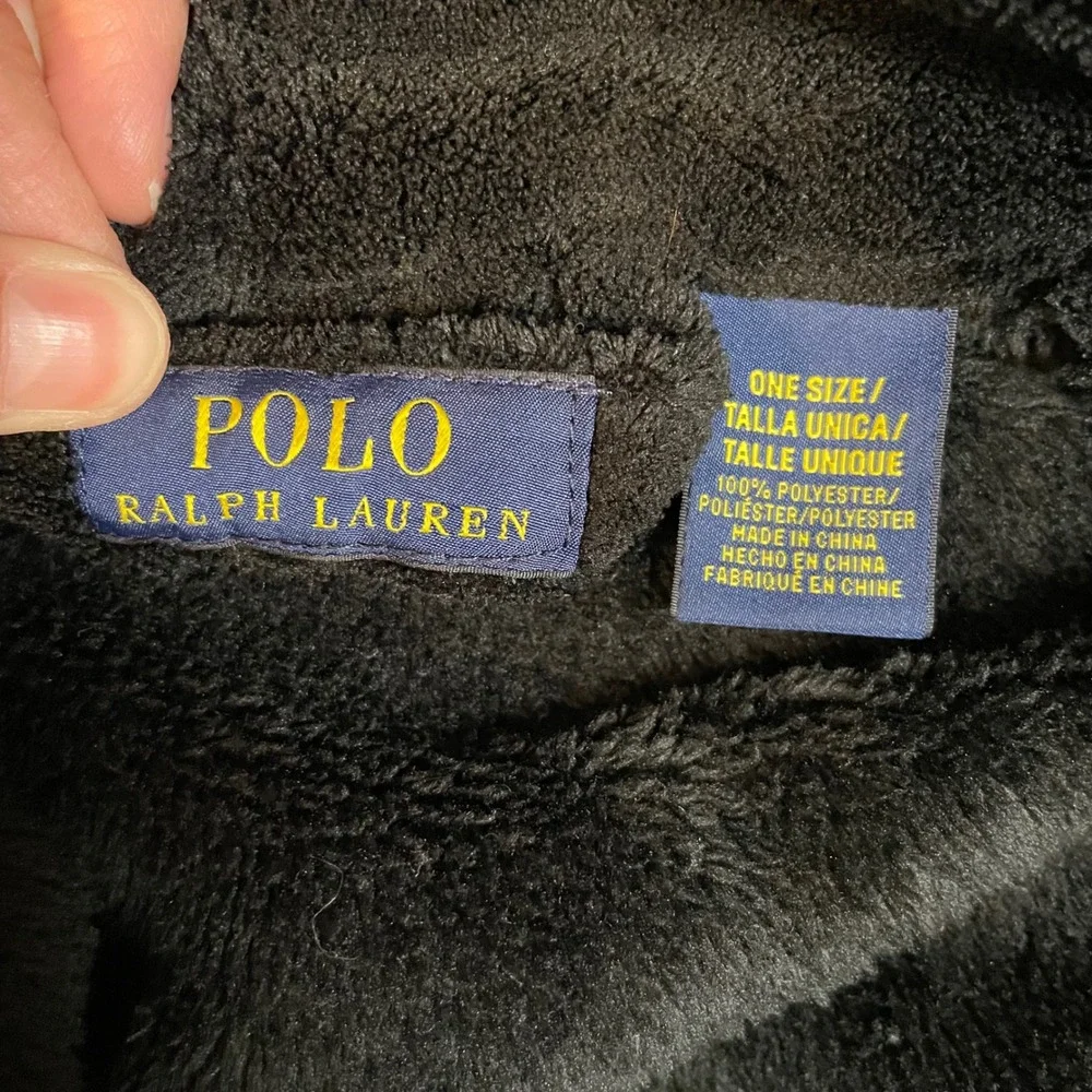 Polo Ralph Lauren Mens Robe Black Fleece Shawl Collar Red Pony Logo One Size‎